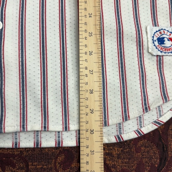 80s Striped Cleveland Indians Majestic MLB Baseball Jersey - Picture 9 of 9